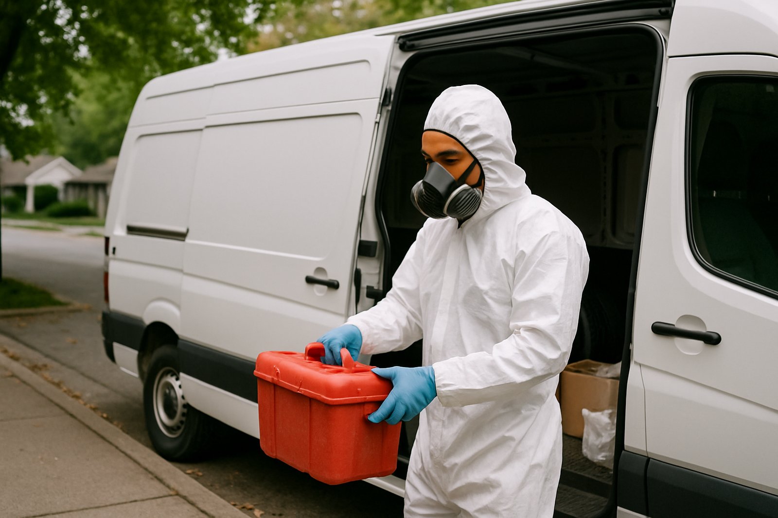 Unmarked biohazard cleanup vehicle covering service areas across Houston