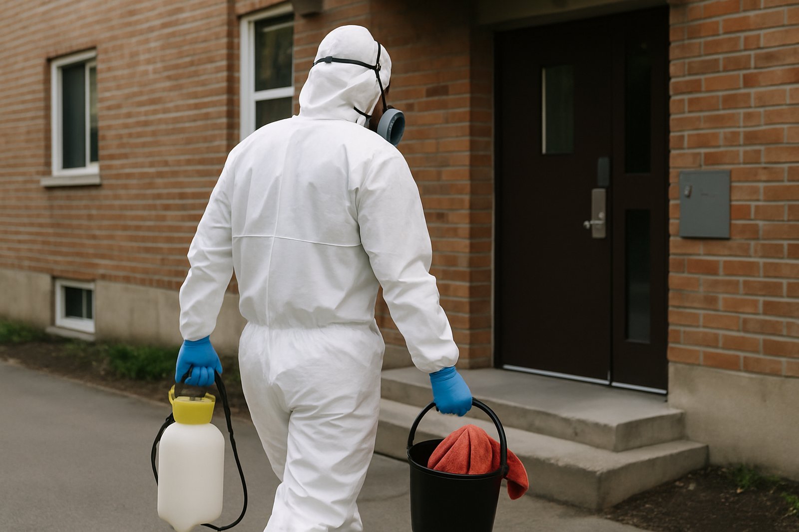 Biohazard cleanup crew setting up containment in a home in Pasadena, TX
