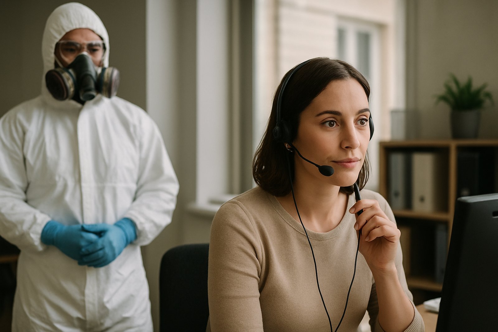 Dispatcher taking a confidential biohazard cleanup call